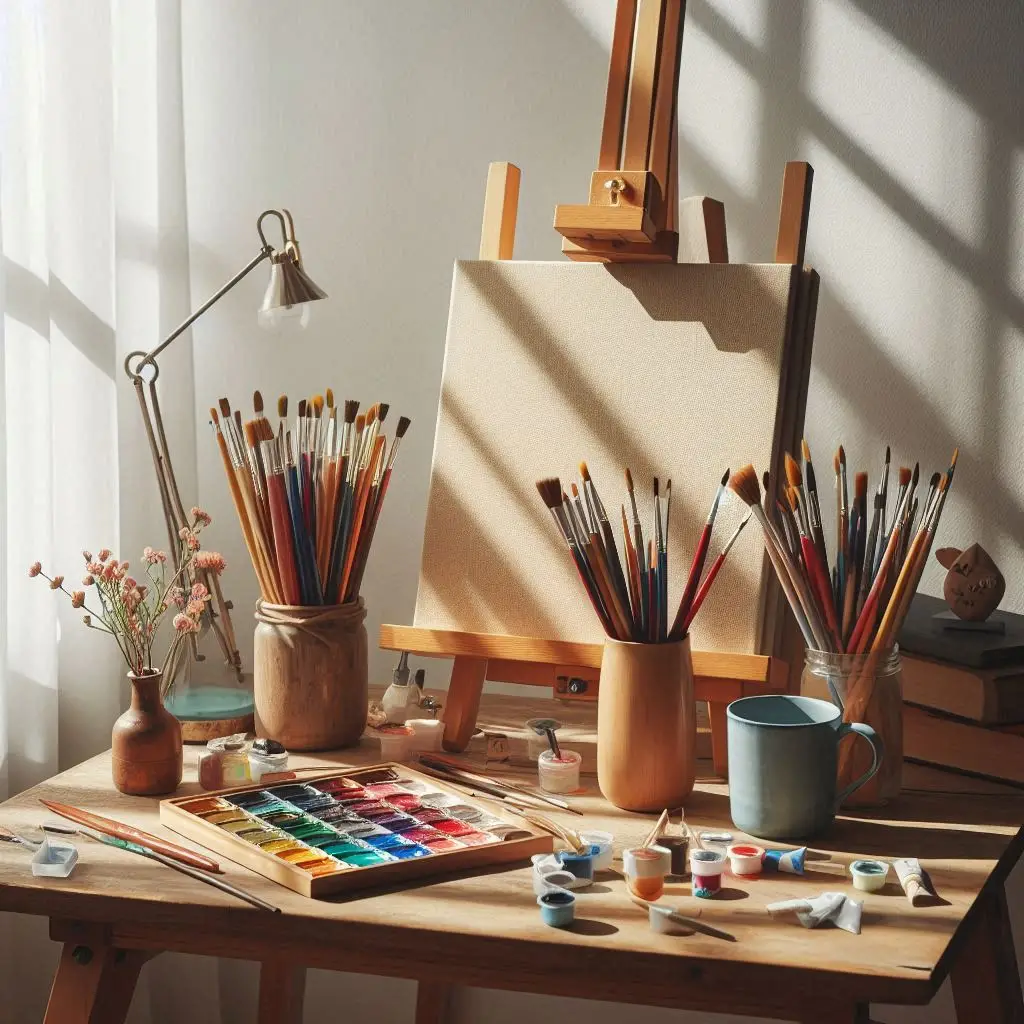 Set de pintura con caballete de sobremesa y materiales básicos para iniciación
