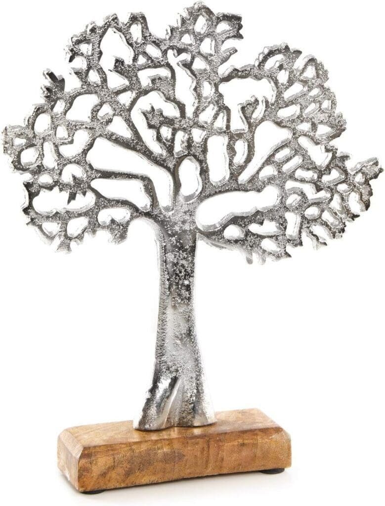 Logbuch-Verlag Figura de árbol de la vida de metal y madera, 27 cm, plata – árbol escultura para colocar – idea de regalo Ver en Amazon 📍