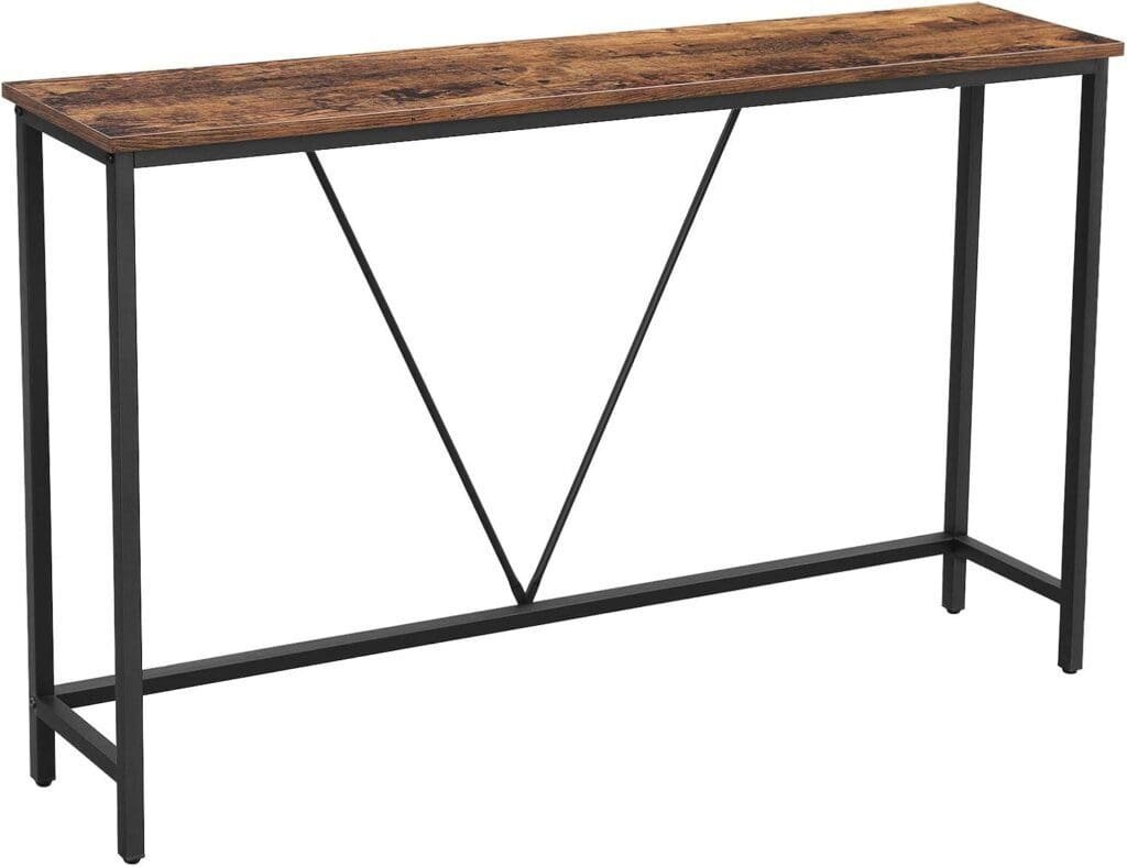 Vasagle Consola. Mesa de entrada. Marco de acero. Estable, para Dormitorio, salón. 
Estilo Industrial. Marrón. Rústico y Negro. Madera de ingeniería aleado, 120 x 23 x 74 