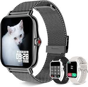 Iaret Reloj Inteligente Hombre Mujer con Llamadas, Smartwatch Mujer Hombre 3 Correas, 1,69" Pulsera Actividad Presión Arterial Ritmo Cardíaco Oxígeno Sanguíneo Monitor Sueño, Android iPhone, Negro.