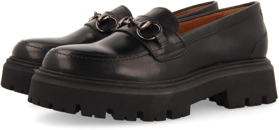 Mocasines Negros de Piel con Detalle Dorado para Mujer andsnes.