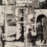 Detalle de superficie texturizada y formas abstractas en pintura contemporánea