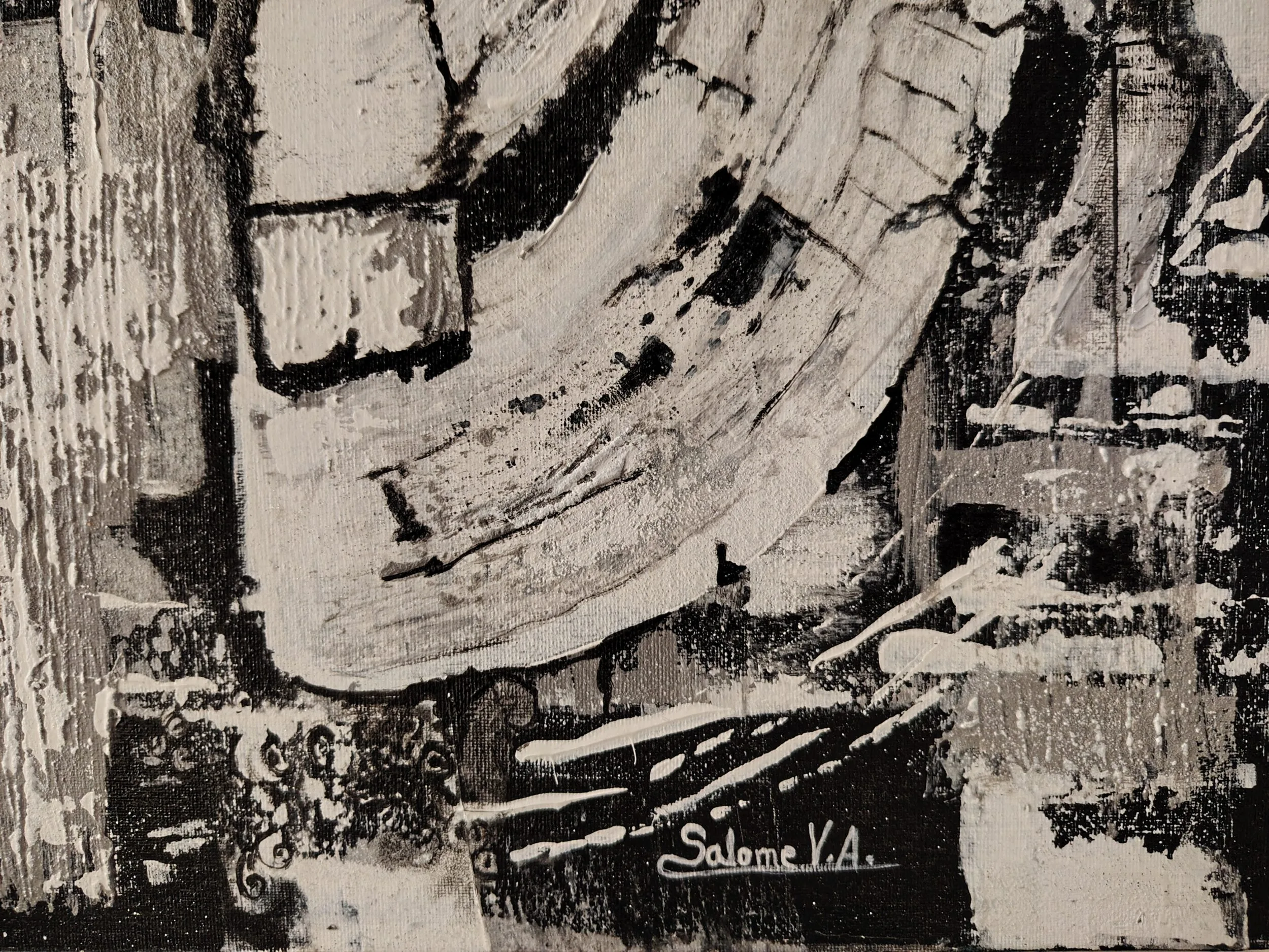Detalle compositivo con contraste en obra abstracta en blanco y negro