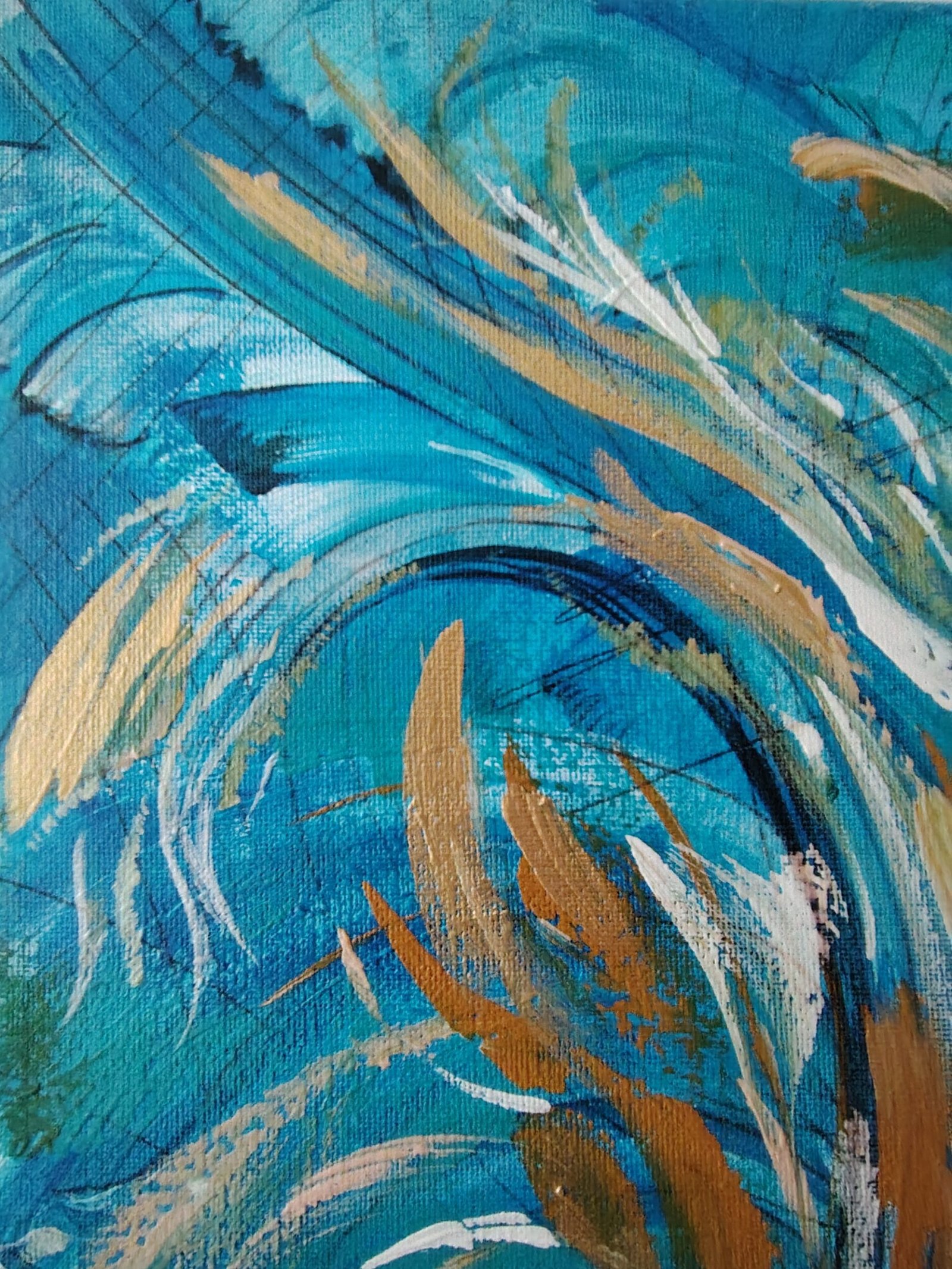 Detalle de capas de acrílico y trazos expresivos en la obra Flowers