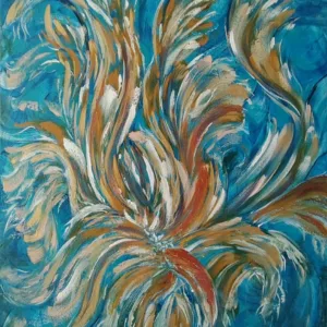 Obra original Flowers, pintura acrílica contemporánea con formas orgánicas y gesto expresivo sobre lienzo