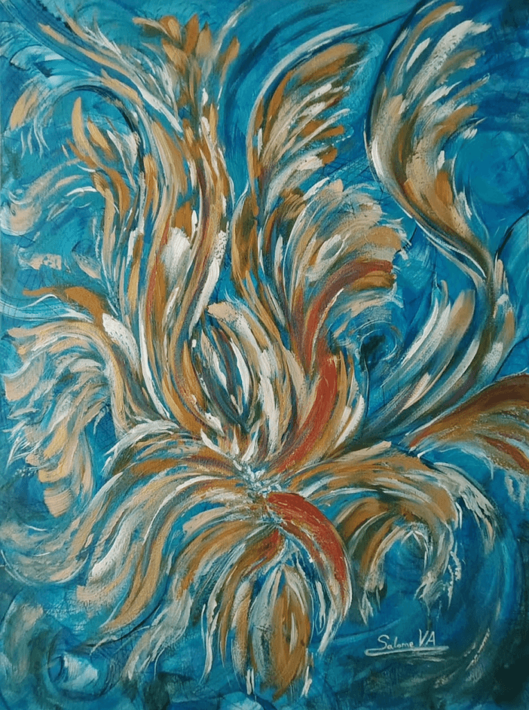 Obra original Flowers, pintura acrílica contemporánea con formas orgánicas y gesto expresivo sobre lienzo