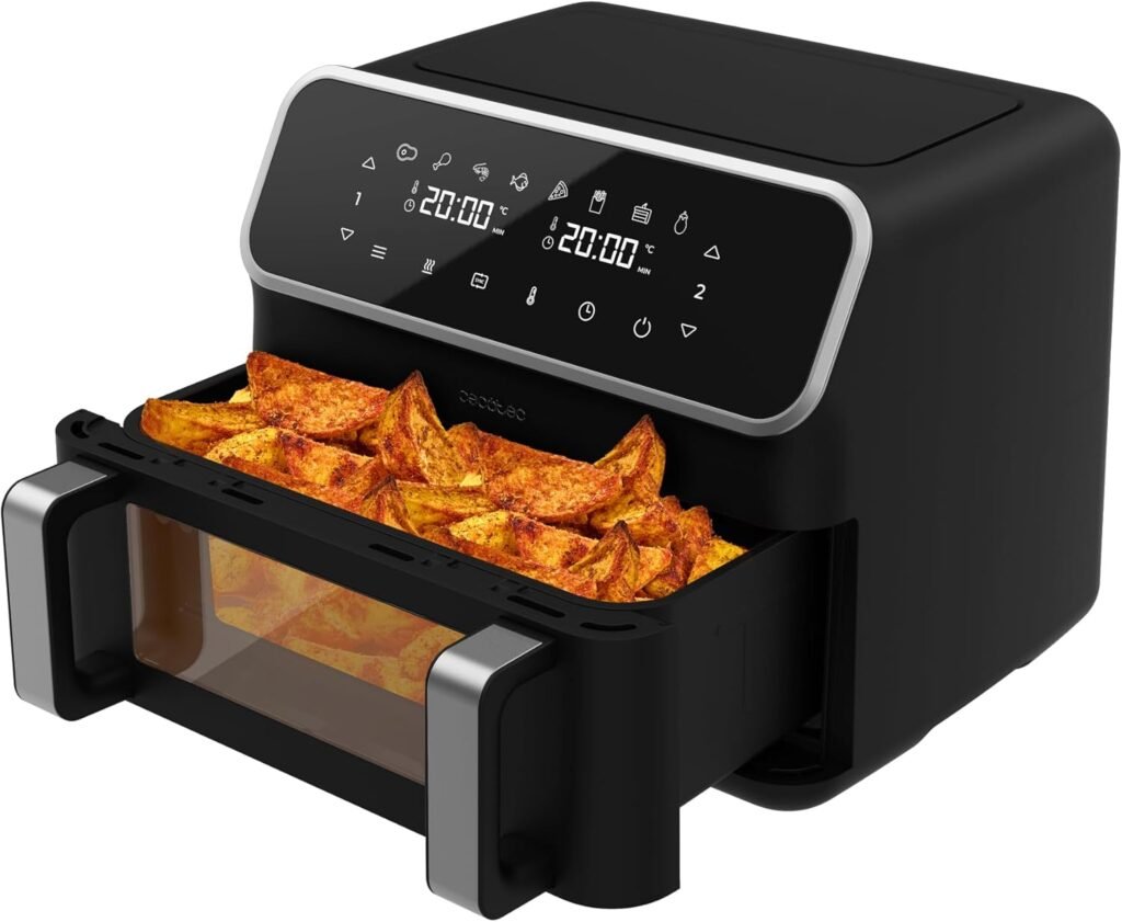 Cecotec Freidora de Aire Digital 9L con Ventana - Air Fryer Cecofry Panoramic 9000. 2700W, Pared Divisoria Móvil, Temperatura Dual, Temperatura de 80-200 ºC, 8 Modos, Panel Táctil Multifunción