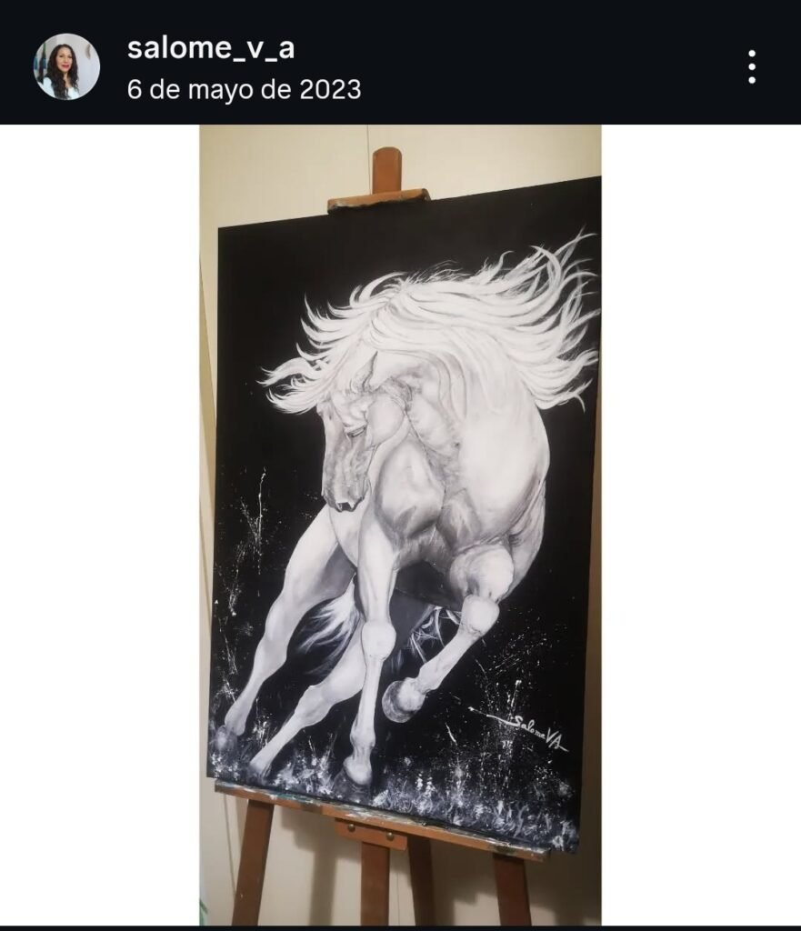 Caballo blanco. Acrílico sobre lienzo 90x60 cm. Pintado a mano por la artista Salomé Viejo Aguilar. CreativeSalo.