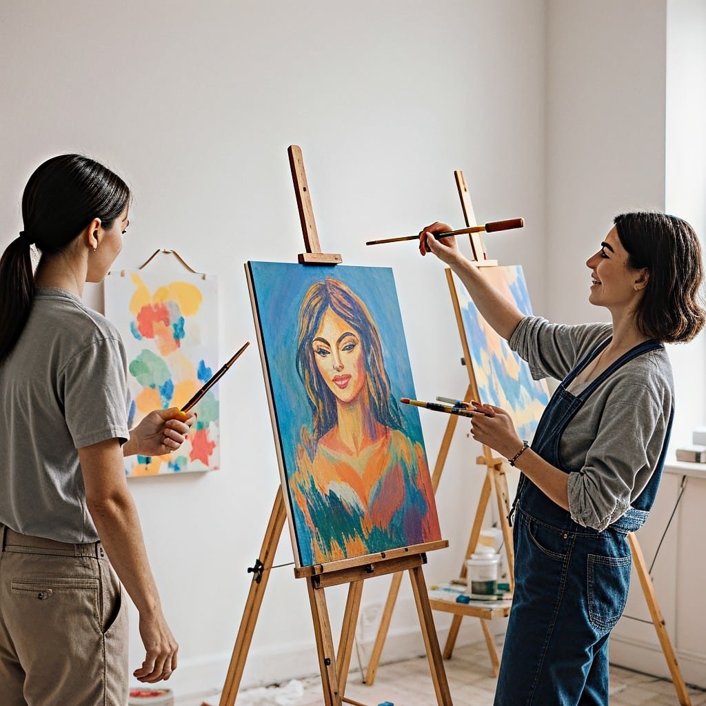 artistas pintando una obra de arte