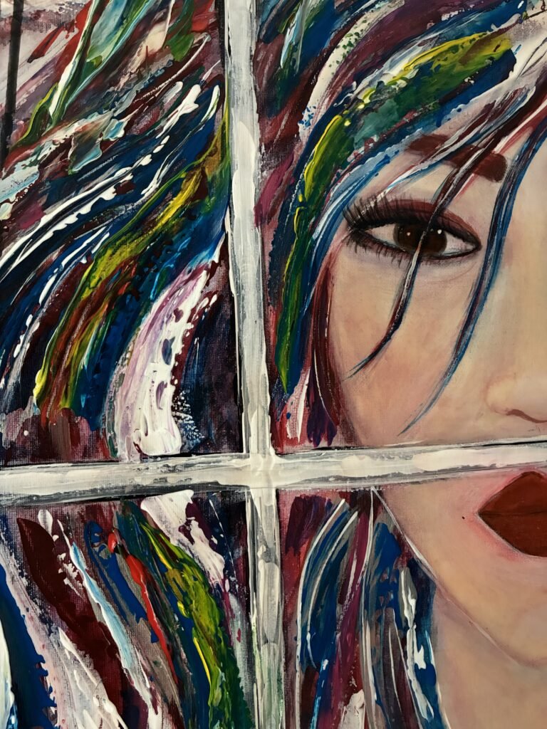 Detalle de la obra Sentimientos, proceso pictórico en acrílico