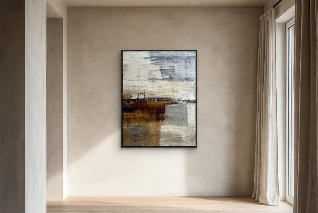 Interior contemporáneo y minimalista con una obra de arte abstracta