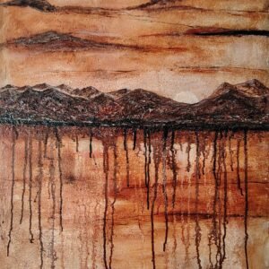 Montañas al atardecer, obra original abstracta con relieve en acrílico sobre lienzo