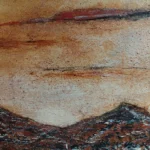 Detalle del horizonte en pintura abstracta con relieve y textura acrílica