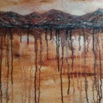 Chorreado vertical de pintura acrílica en obra abstracta original