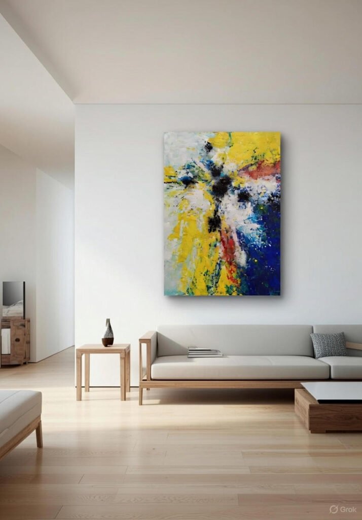 obra de arte mural contemporánea integrada en decoración del hogar