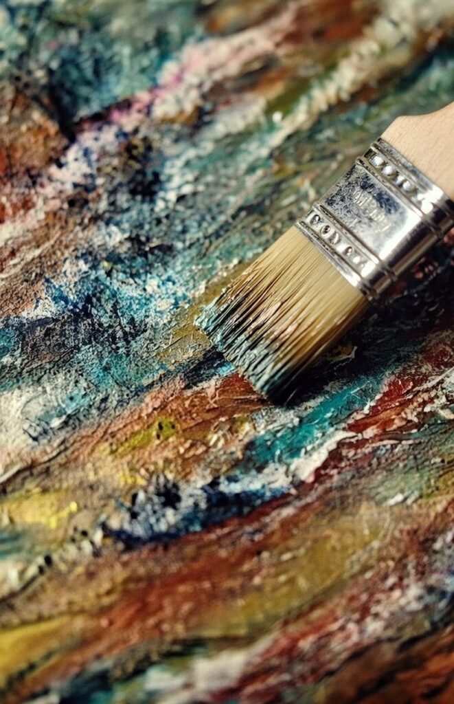 Detalle en un pincel del proceso creativo