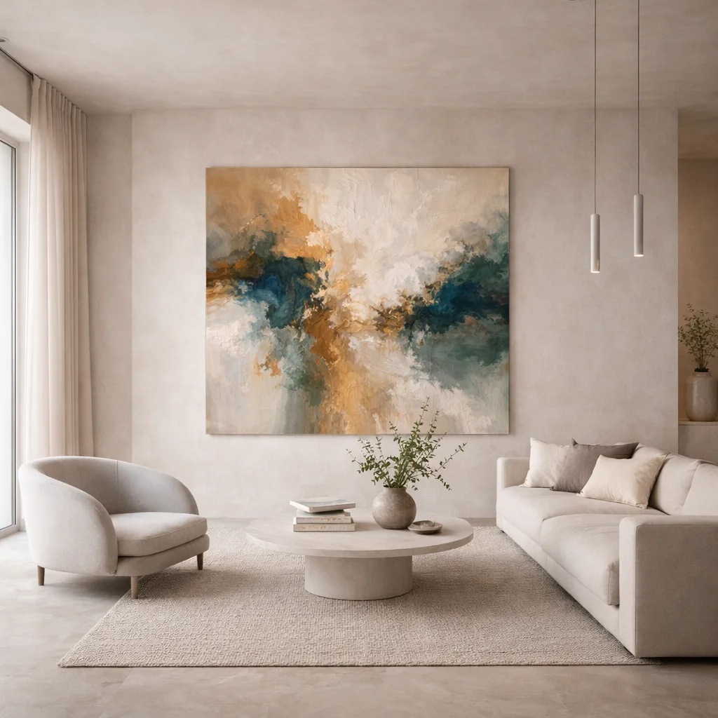 Arte abstracto integrado en un proyecto de interiorismo contemporáneo