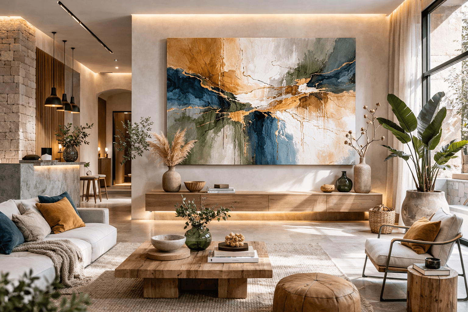 Arte abstracto integrado en un proyecto de interiorismo contemporáneo