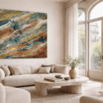 Arte contemporáneo exclusivo con relieve estructural en proyecto de interiorismo en Barcelona.