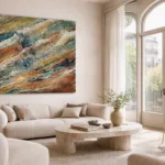 Arte contemporáneo exclusivo con relieve estructural en proyecto de interiorismo en Barcelona.