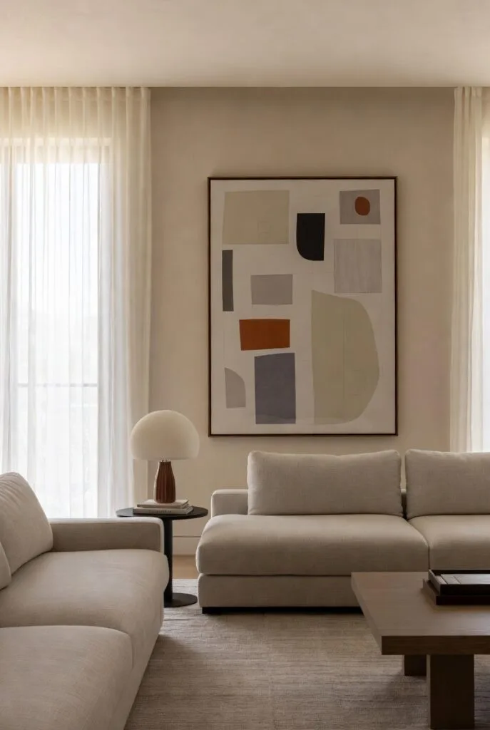 arte contemporáneo original en interior moderno beige
