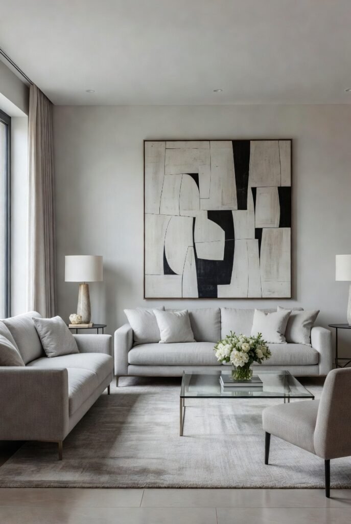 arte contemporáneo original en interior moderno gris