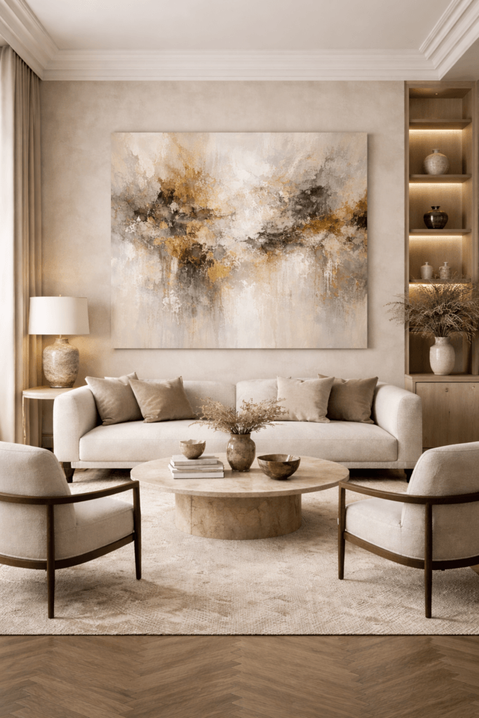 Obra de arte contemporáneo integrada en un interior moderno