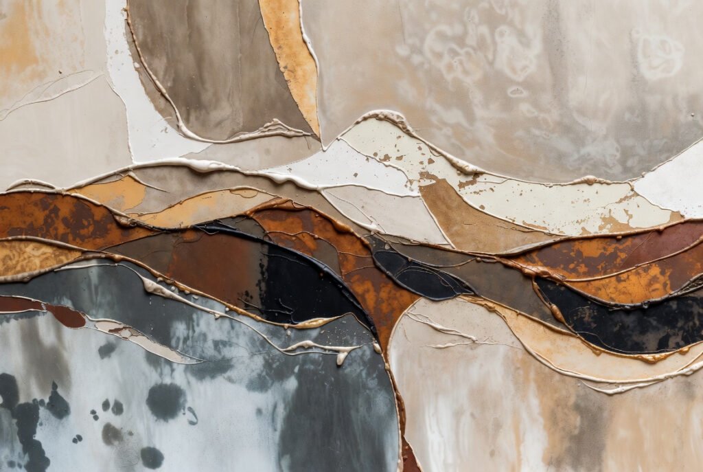 Detalle de la textura de una obra moderna de varios colores neutros
