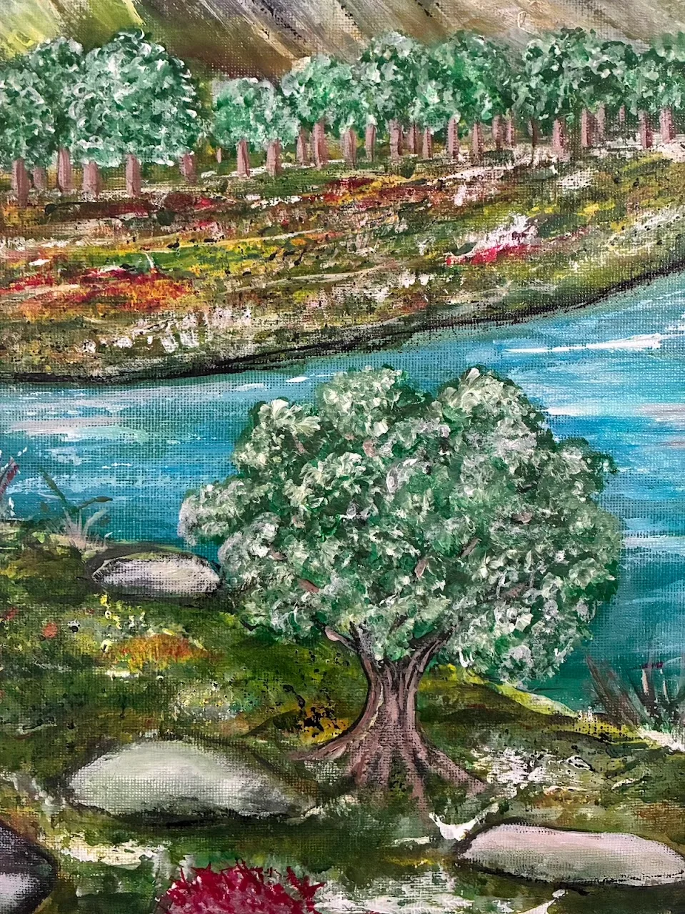 Detalle de pincelada y textura en obra original Paisaje arquitectónico