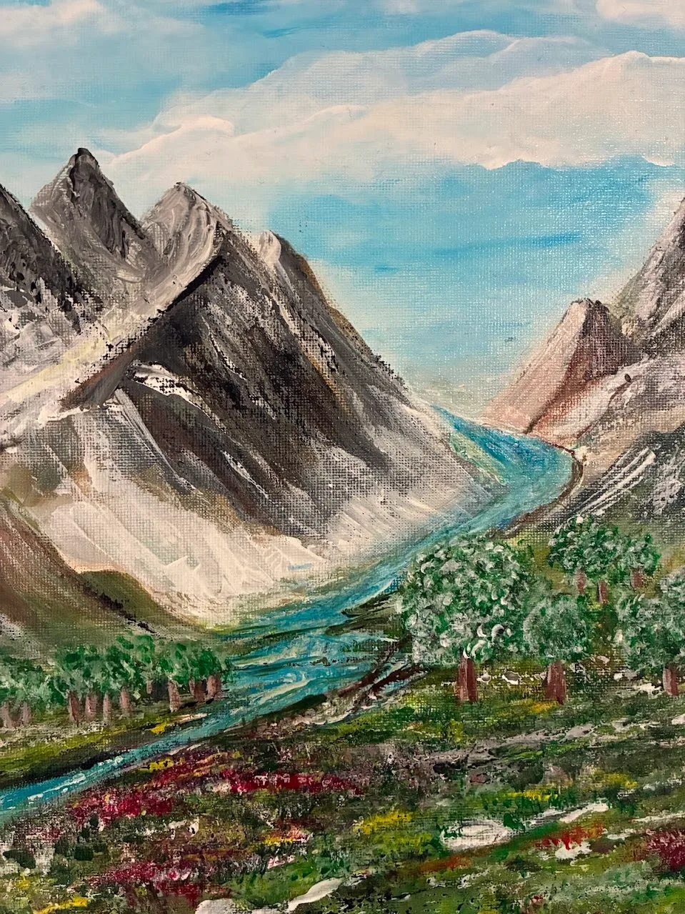 Detalle de pincelada y textura de la obra original Paisaje arquitectónico