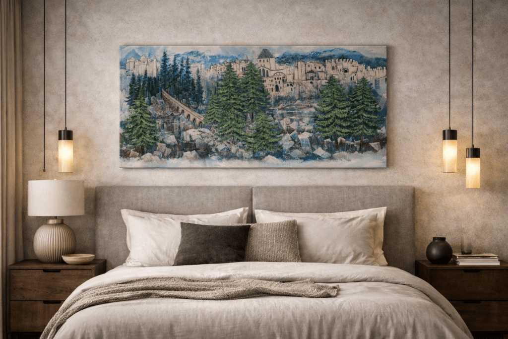 Encargo personalizado de arte contemporáneo con relieve instalado en vivienda moderna en Barcelona.