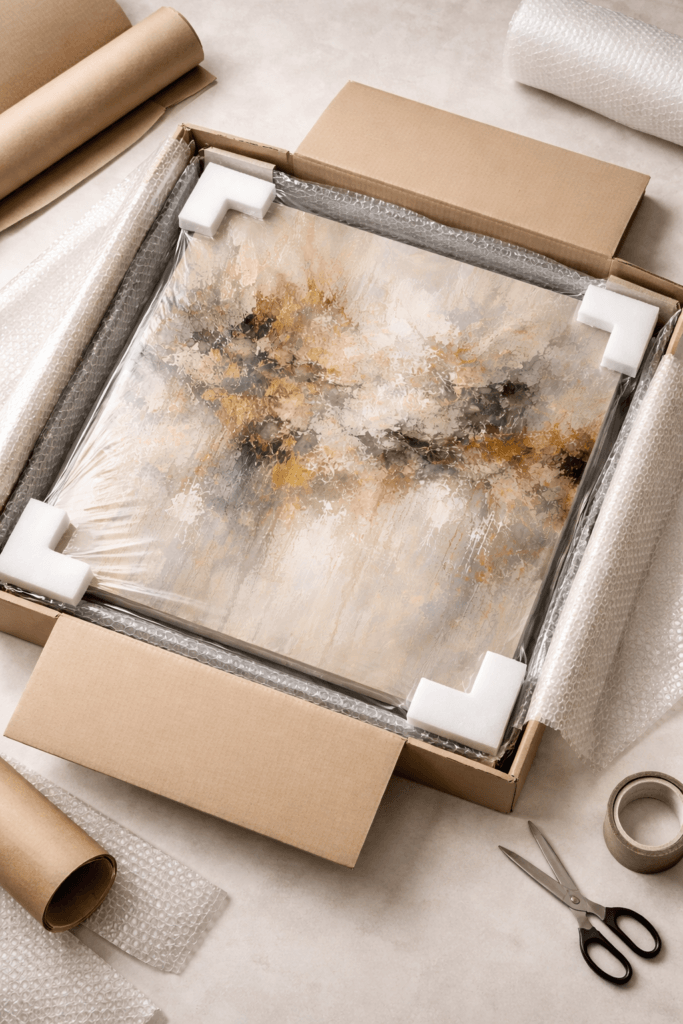 Embalaje profesional de una obra de arte contemporáneo para envío en España