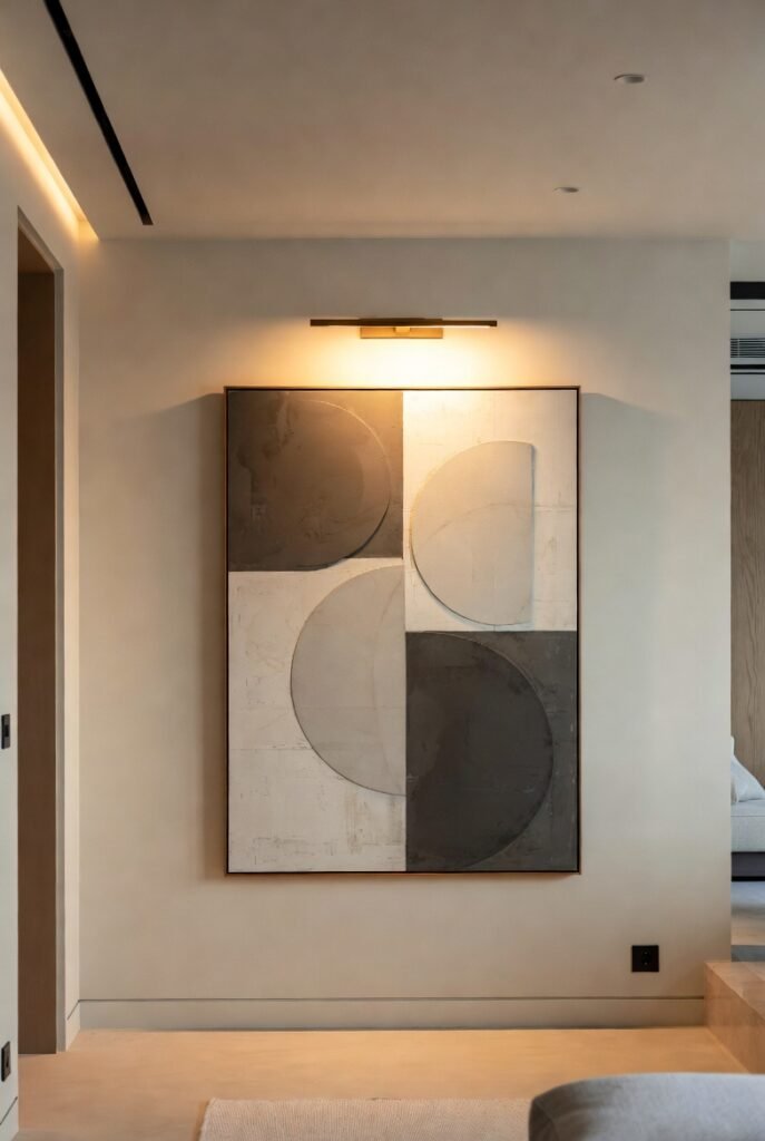 Iluminación cálida neutra para obra de arte contemporáneo en el hogar