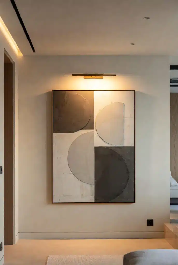 Iluminación cálida neutra para obra de arte contemporáneo en el hogar