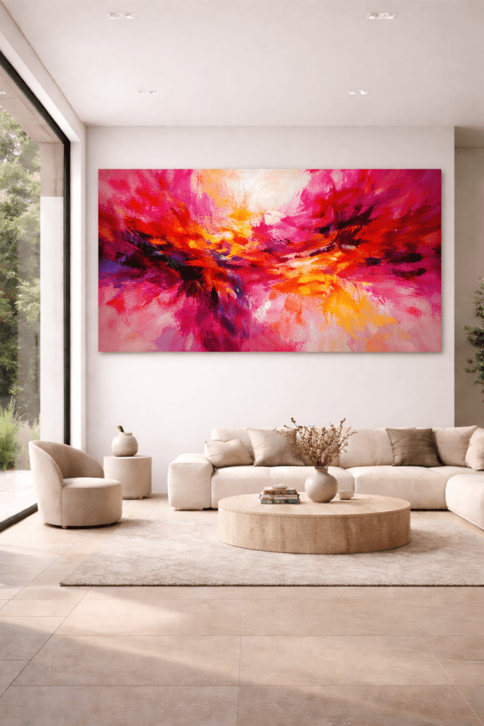 Obra de arte abstracto de color dominante que rompe la armonía del espacio