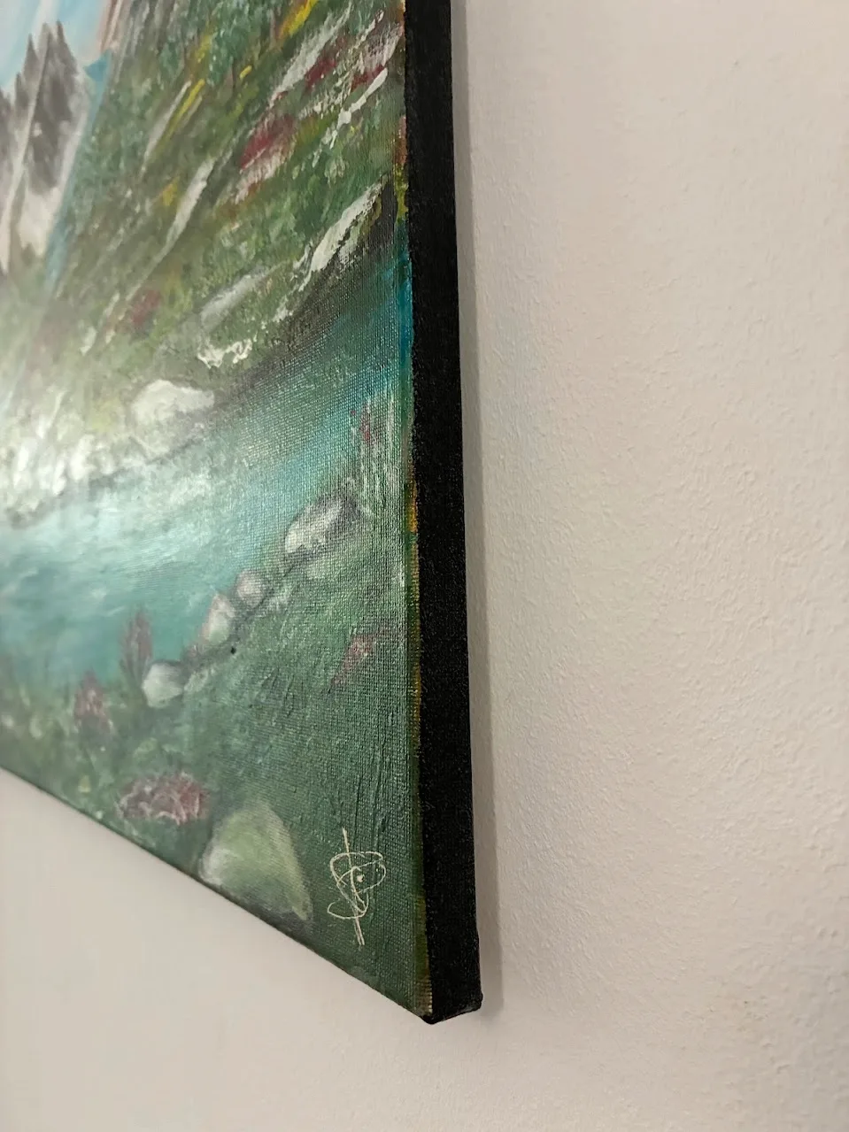 Detalle lateral del lienzo de la obra original Paisaje arquitectónico