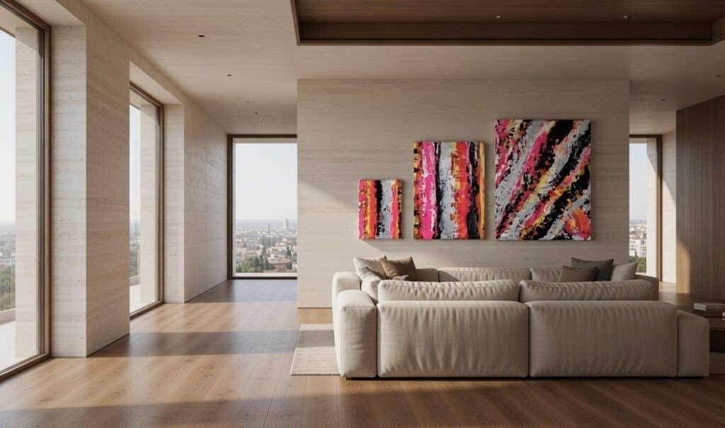 Colección Tres estados del gesto instalada en casa contemporánea en Madrid con arquitectura minimalista