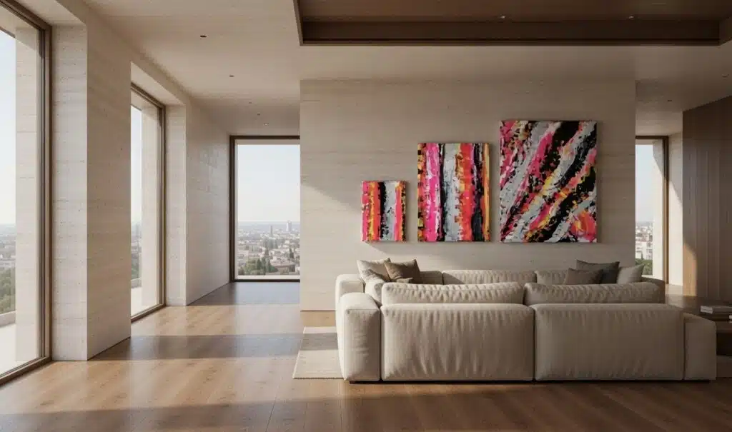 Colección Tres estados del gesto instalada en casa contemporánea en Madrid con arquitectura minimalista