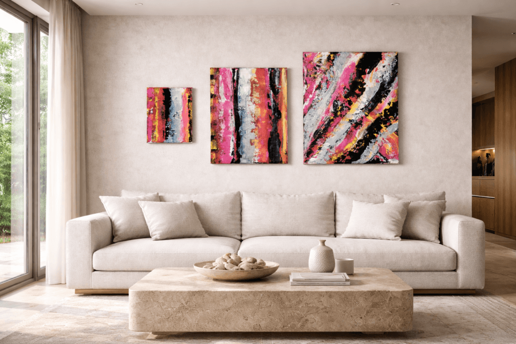 Colección Tres estados del gesto integrada en vivienda contemporánea de alto nivel con arquitectura minimalista