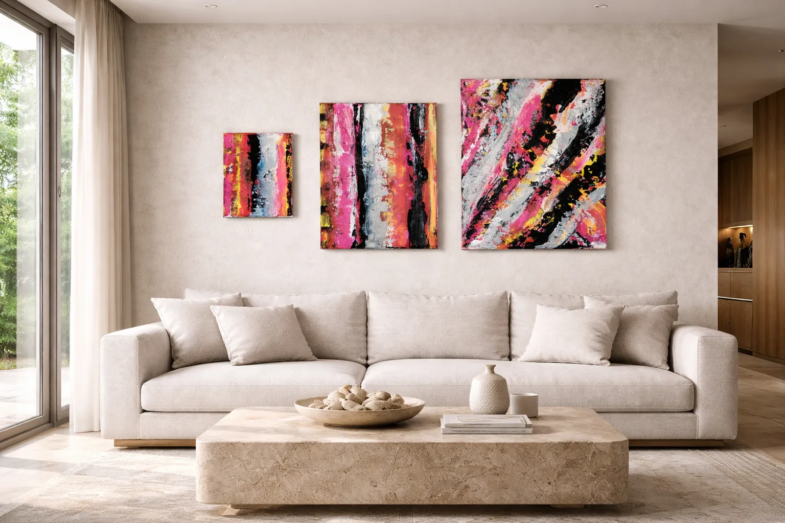 Colección Tres estados del gesto integrada en vivienda contemporánea de alto nivel con arquitectura minimalista