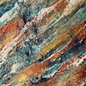 Pintura abstracta original colores turquesa ocre textura acrílico sobre lienzo de la artista española Salomé Viejo Aguilar