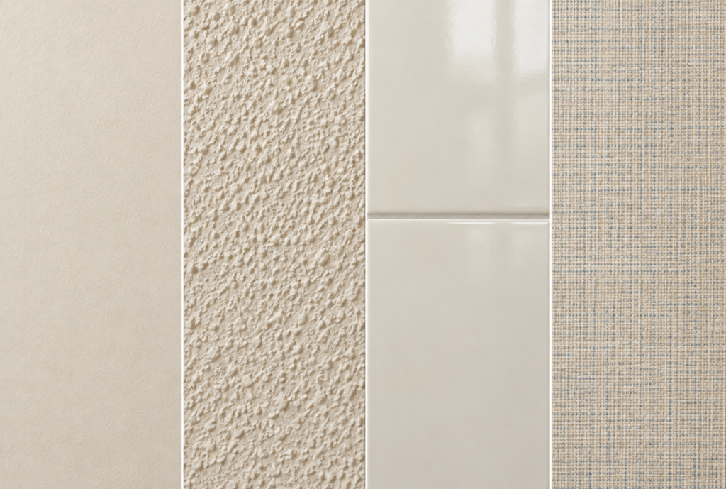 Comparación de pared lisa, gotelé, azulejo y papel pintado